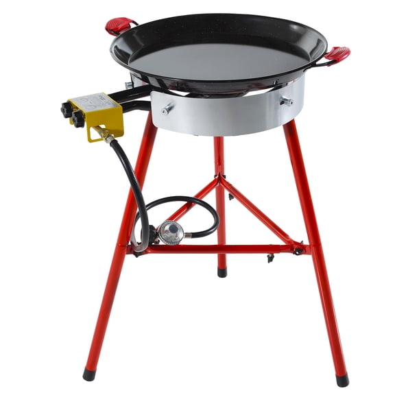 Ringg Chef Series Compact Outdoor Propane Flat Top Cooking Kit, 18-in. Enameled Steel Pan, Dual Burner & Stand for Camping and Backyards
