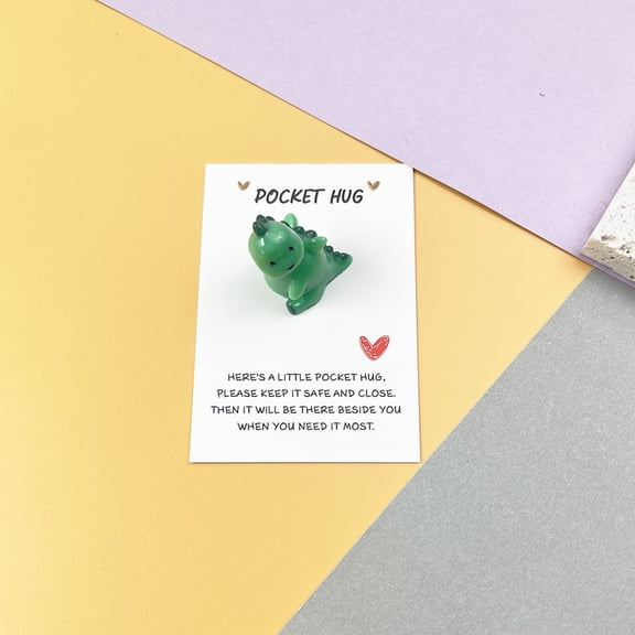 Green Dinosaur Resin Pocket Card Gift with Greeting Card for Holidays, Birthdays, and Special Occasions green