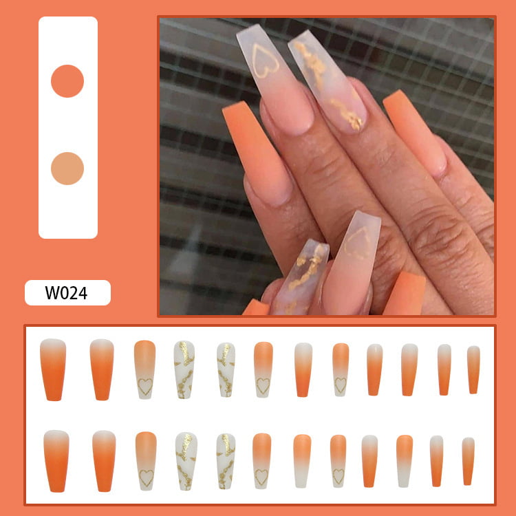 Fake Nails Medium Length Press Abstract Cute Coffin False Nails with Glue,  Stick on Nails Art Manicure Decoration, Glossy Nude Acrylic Nails for Women  and Girls 24Pcs(W024) 