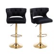 thumbnail image 3 of Counter Height Bar Stools Set of 2, Modern Velvet Upholstered Bar Stools with Button Tufted Back and Nailhead Trims, Elegant Dining Chairs with Golden Metal Base and and Footrest for Kitchen, Black, 3 of 7