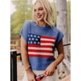 thumbnail image 6 of Women'S American Flag Sweater Cap Sleeve Crop Tops Crew Neck Loose Fit Knit Sweater Pullover Top Blue M, 6 of 9