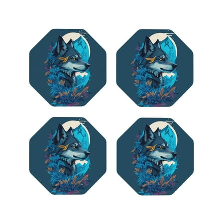 

Drink Coasters Set of 4 Blue Iceberg Leaf Wolf Leather Coasters for Coffee Table Protector Heat Resistant Cute Coasters for Home Decor Housewarming Gifts Bar Kitchen 4 Inch Octagon