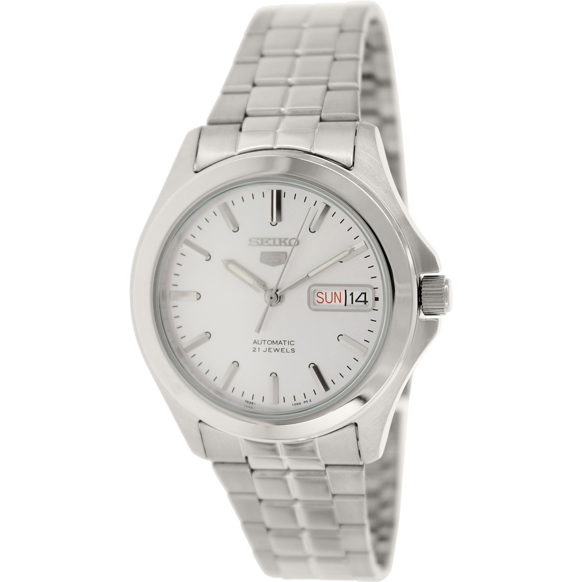 Seiko Men s 5 Automatic SNKK07K White Stainless Steel Self Wind Dress Watch Walmart