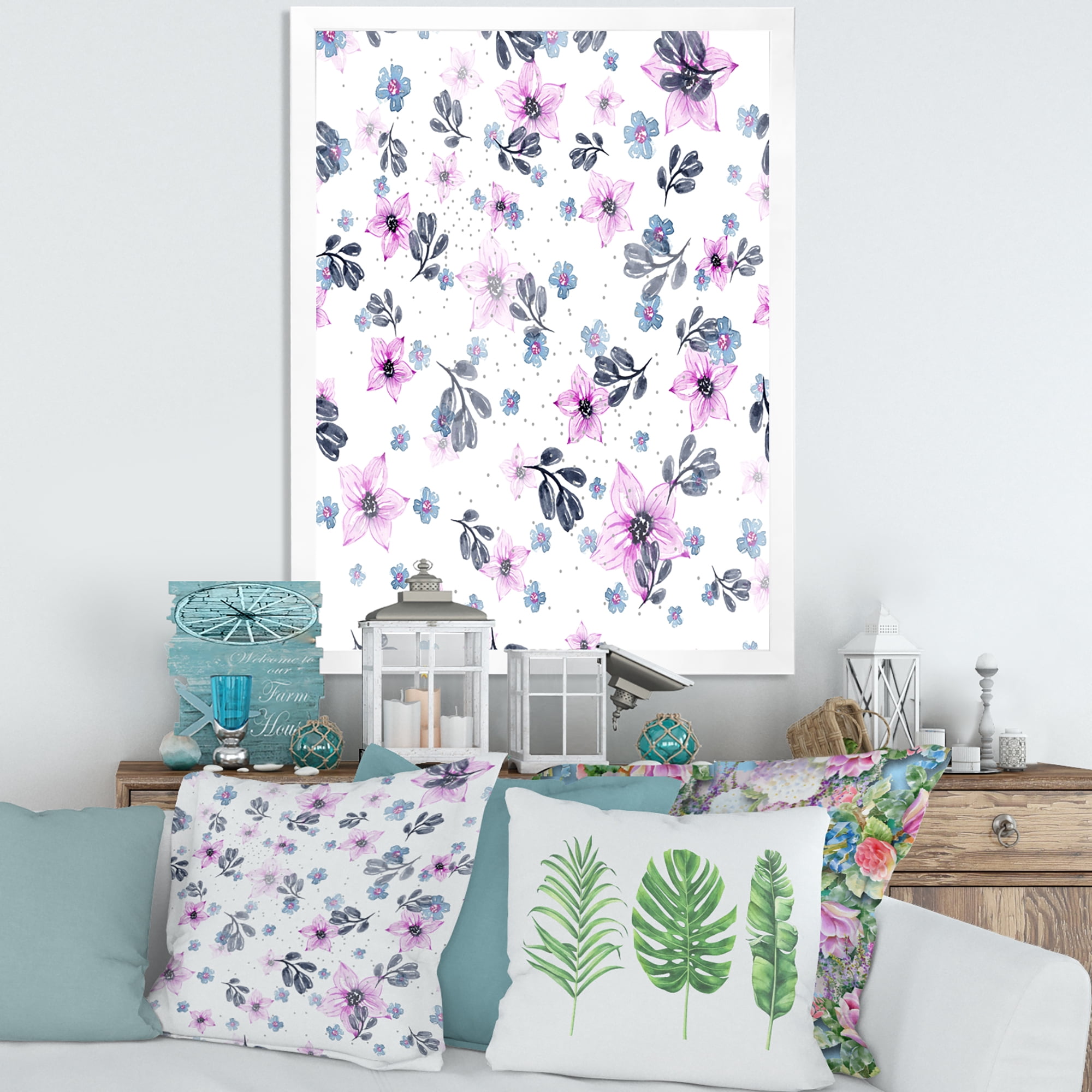 Designart 'Petals and Pink Flowers' Traditional Framed Art Print