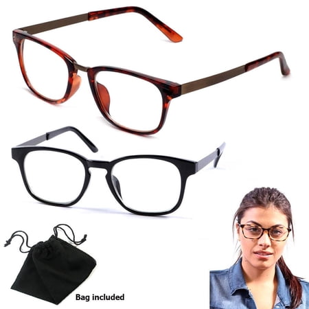 2 Pack Blue Light Blocking Computer Glasses Gaming and Office Use No Magnification Unisex Eyewear with Pouches