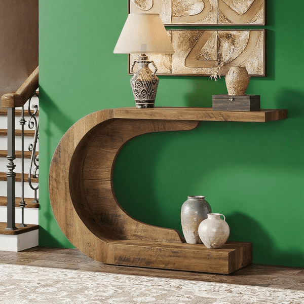 Compact C-Shaped Console Table - Engineered Wood Entryway Table with Distinctive Wave Design, Sturdy Accent Table for Hallway, Living Room, Entry Display