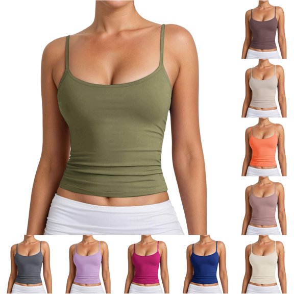 RUTAYY Women's Tank Tops Solid Color Adjustable Spaghetti Strap Camisole Tops Ribbed Knit Sleeveless Casual Layering Wear Trendy Beach Vest