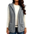 thumbnail image 4 of Hzzrkos Women Casual Loose Solid Color Sleeveless Hooded Button Up Patch Pocket Vest Cardigan Outerwear Jacket Gray, 4 of 9