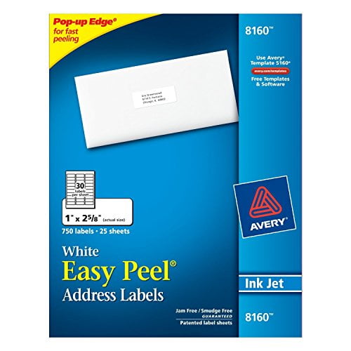 Avery Easy Peel Address Labels for Inkjet Printers, 1 x 2.62 Inch, Box of 750 Labels, White ...
