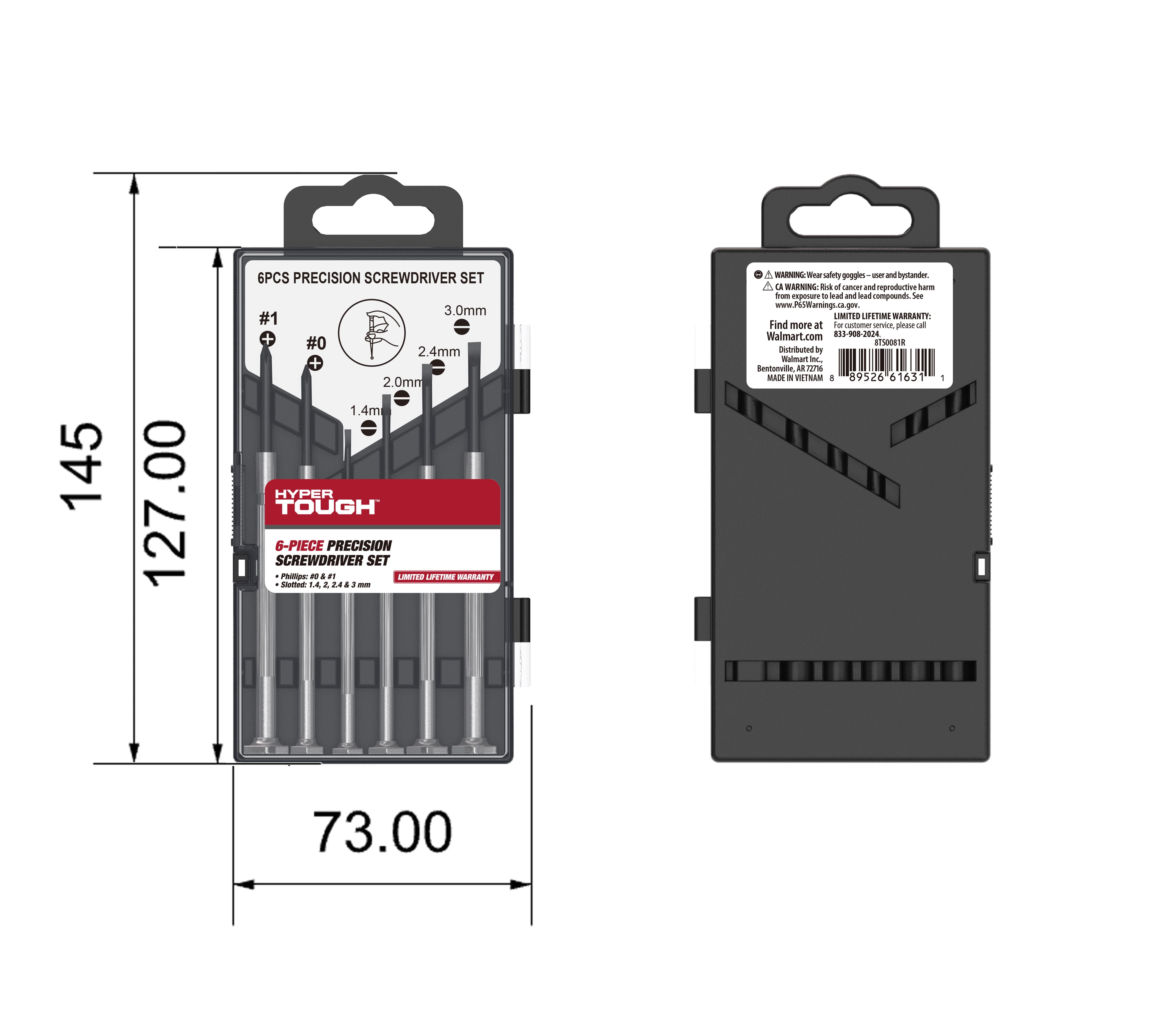 Hyper Tough 6 Piece Precision Philips and Slotted Screwdriver Set