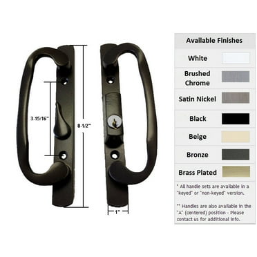 Sliding Glass Patio Door Handle Set, Mortise Type, B-Position, Latch Lever is Off-Centered, Keyed, Black, 3-15/16" Screw Holes