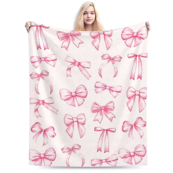 Pink Bow Throw Blanket for Women, Coquette Room Decor for Sofa Couch Travel Bed 50x40