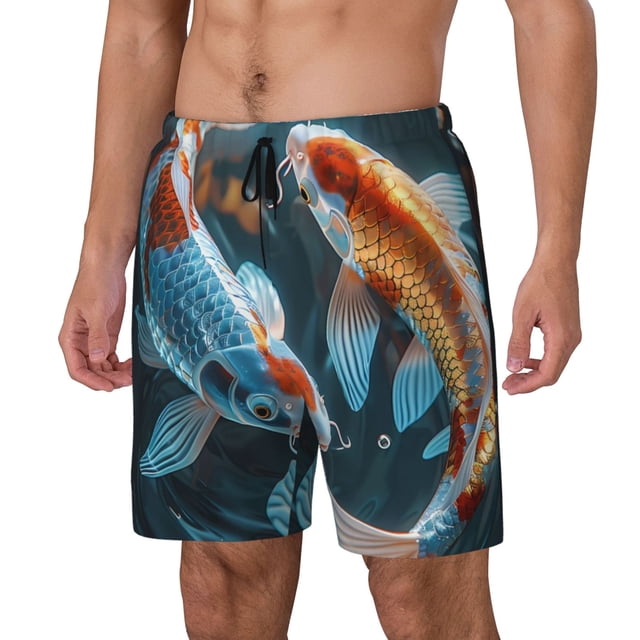 Balery Cute Koi Fish Serenity Bañador para hombre, shorts de playa de secado rápido con entrepierna y forro de compresión-3X-Large
