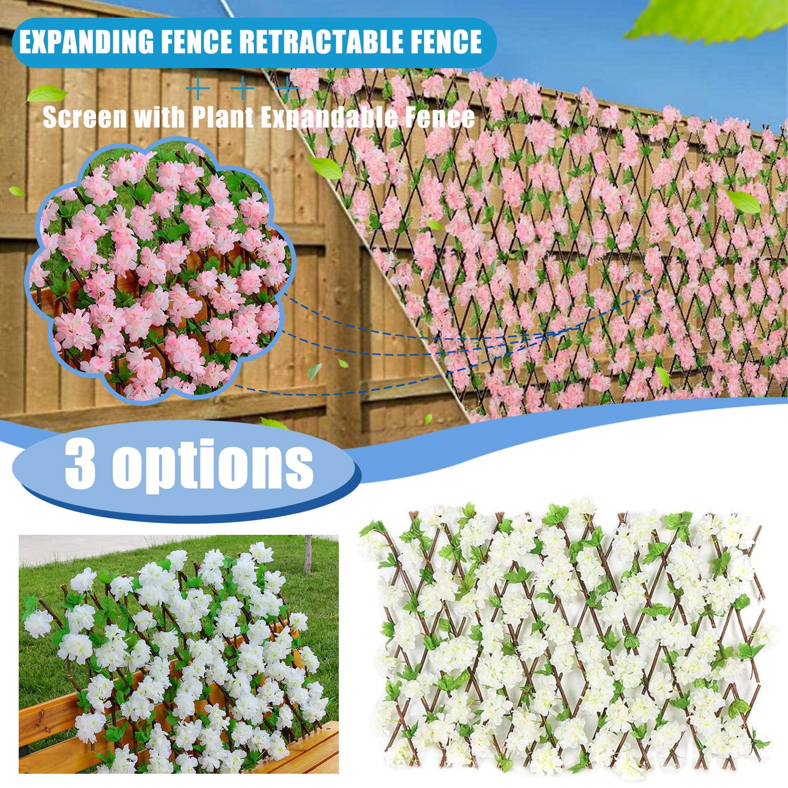 Small Deep Pink Sakura Outdoor Decorative Retractable Fence - Portable Easy To Install Lightweight - For Garden Patio Party Outdoor Event Wedding Picnic Home Decoration Yard