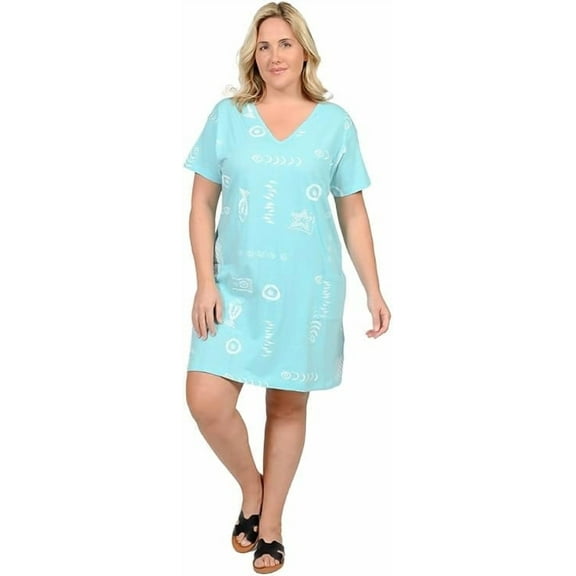 INGEAR Women’s Beach Swimsuit Cover Up, Short Cotton Shift Dress with Pockets, Blue ,L