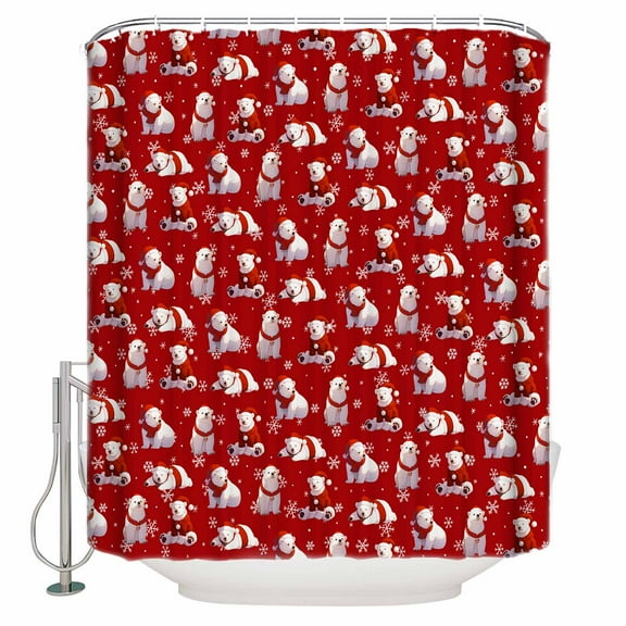 Polar Bear Shower Curtain, 72" x 72", Christmas Red Waterproof Bathroom Curtain Washable Shower Curtain Set with 12 Hooks