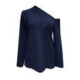 thumbnail image 3 of Women`s Autumn Exquisite Flowy Individually Round Collar Backless Solid Color Polyester Top(Dark Blue,M), 3 of 5