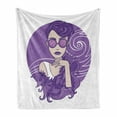 thumbnail image 1 of Diva Soft Flannel Fleece Blanket, Glam Lady with Short Grunge Hair Wearing Purple Shade Clothes Sunglasses, Cozy Plush for Indoor and Outdoor Use, 70" x 90", Blue Violet White Beige, by Ambesonne, 1 of 6
