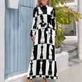thumbnail image 4 of Vestido largo con estampado de tablero de ajedrez en blanco y negro, vestido de verano para mujer 2024, vestidos de manga larga, vestidos sueltos elegantes para mujer, 4 of 5