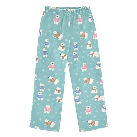 BZSMCE Flannel Pajama Pants Bear Print Loose Sleep Pants Soft Double Fleece Warm Loungewear with Elastic Waist & Side Pockets S-XL