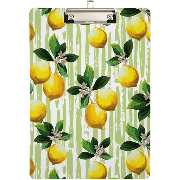 FMSHPON Summer Fresh Lemons Branch Clipboard Hardboard Wood Nursing Clip Board and Pull for Standard A4 Letter 13x9 inches