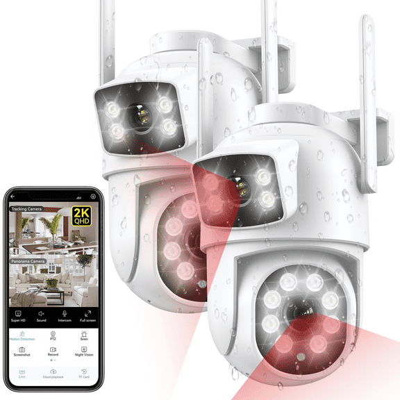 2Pack 4K Indoor/Outdoor Smart Security Camera, 2.4G&5G WiFi with Night Vision, Dual-Screen Display, 2-Way Talk, Human Detection, Motion Tracking, Cloud & SD Card