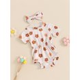thumbnail image 2 of Newborn Baby Girl Summer Outfits Ribbed Knit Floral Short Sleeve Romper Bodysuit with Bow Headband Set 3 6 9 12 18 Months Cute Clothes, 2 of 7