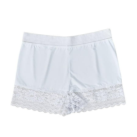 Arnsht Women s Ice Silk Four Corner Panties High Waist Fashion Cute Lace Lace Comfortable Safety Pants Panties White XL