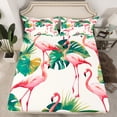 thumbnail image 2 of Erosebridal Flamingo Bed Sheets Set Queen,Pink Flamingo Bedding Set,Tropical Palm Tree Bed Set,Botanical Plants Leaves Sheet Set,Cartoon Wild Animals Wildlife Sheets Room Decor,4Pcs Pink Green, 2 of 6