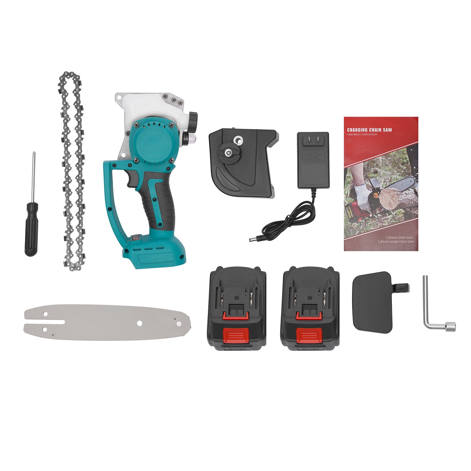 120W 8" Cordless Electric Chainsaw W/2 Battery Wood Pruning Cutting Chain Saw