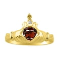 thumbnail image 1 of RYLOS Rings 14K Yellow Gold Claddah Love, Loyalty & Friendship Ring Heart 6MM Gemstone & Diamond Claddagh Rings January Garnet Jewelry Size 8, 1 of 7
