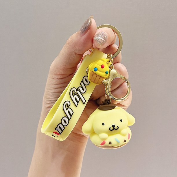 Llavero Kawaii de dibujos animados muñeca Hello Kitty Melodys Kuromies pompón Purin llavero 3D regalos