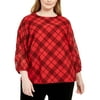 Calvin Klein Womens Plus Plaid Pin Hole Top