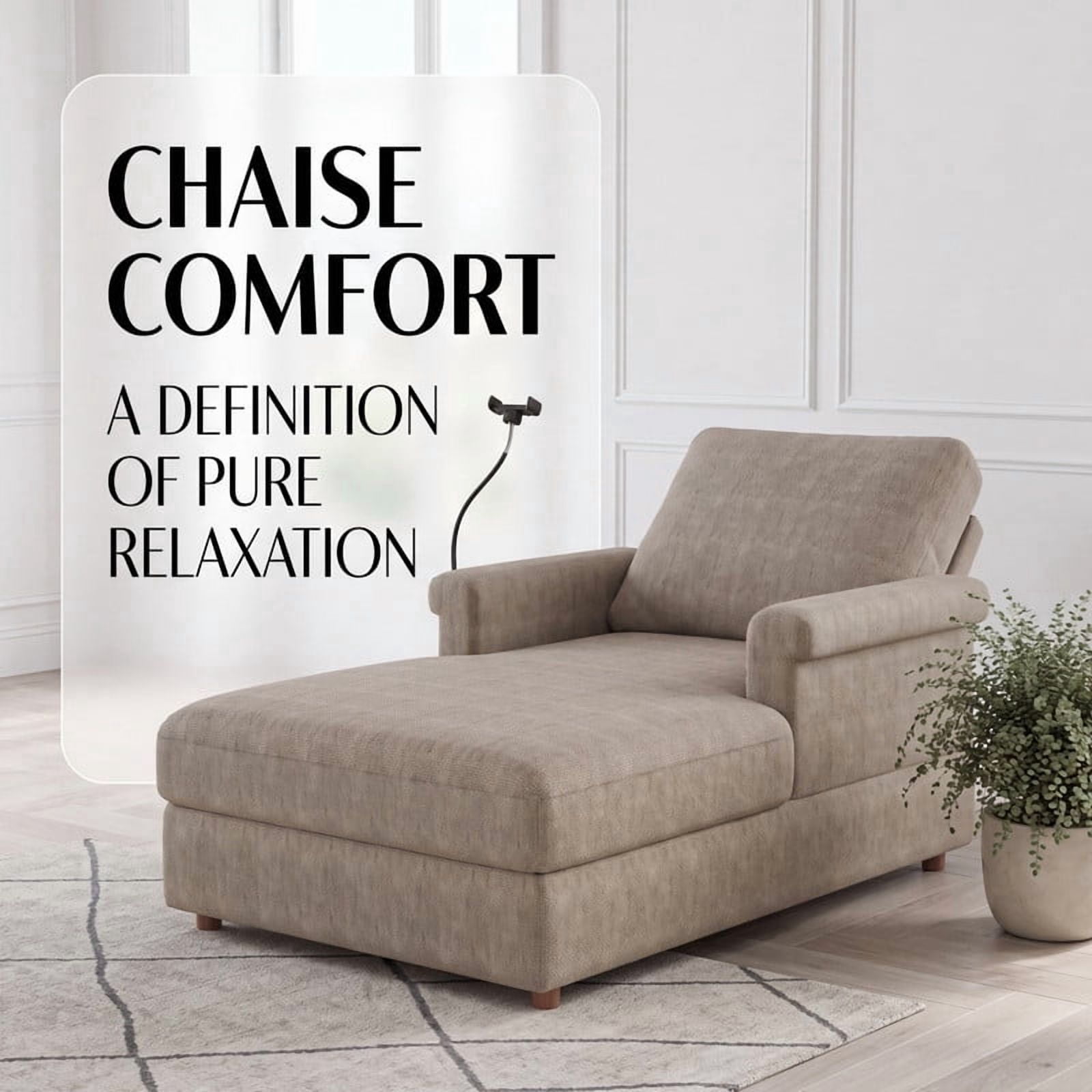 Gewnee Oversized Chaise Lounge Chair Indoor, Upholstered Sofa Bed with Phone Holder&USB Ports, Deep Seat Sofa Single Sleeper for Living Room (Little Brown)