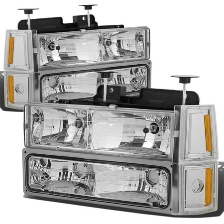 1994 Gmc G-3500 Van - For 1994 to 1999 GMC C / K -Series / Yukon 8pcs Headlight+Corner+Bumper Light Assembly Chrome Housing Amber Corner 95 96 97 98