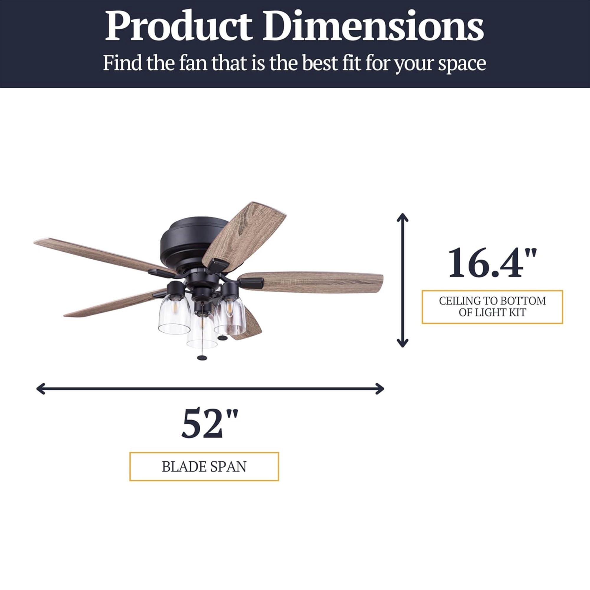 Prominence Home Magonia 52 Inch Ceiling Fan with Light and Pull Chain, Flush Mount, Black