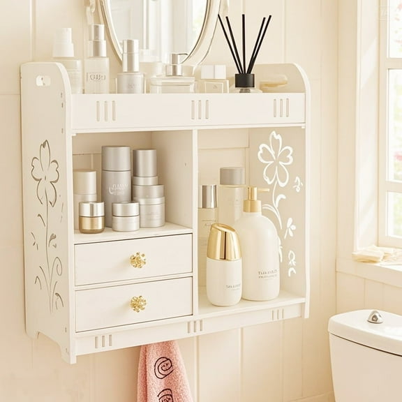 PinkSheep Medicine Cabinet for Bathroom, Small Wall Mount Over the Toilet Storage Cabinet Organizer with Shelves and Drawers, White