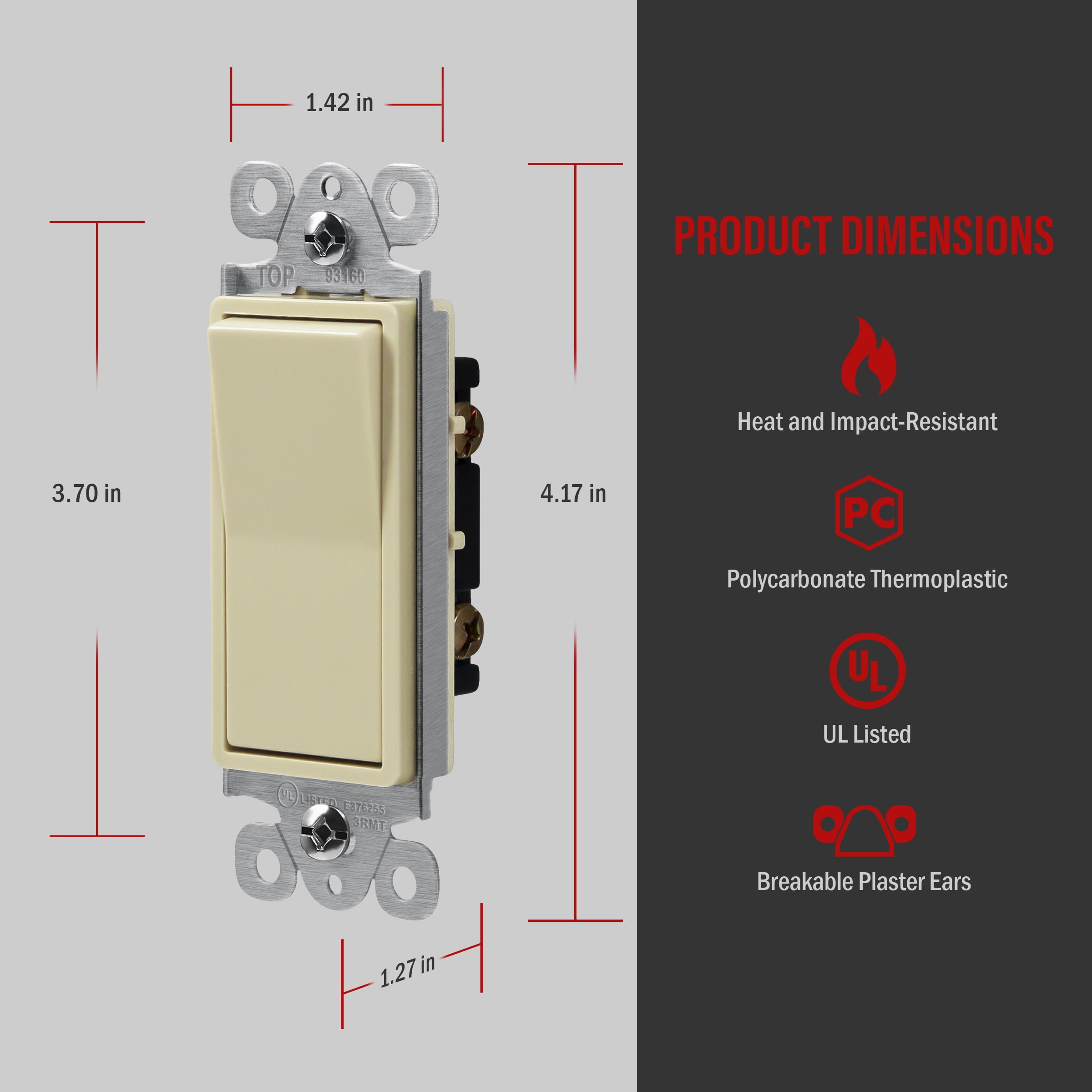 ENERLITES Illuminated 3-Way Decorator Paddle Light Switch, Three Way, Push-in Side Wiring, Copper Wire Only, Grounding Screw, Residential Grade, 15A 120-277V, UL-Listed, 93160-I-10PCS, Ivory 10 Pack
