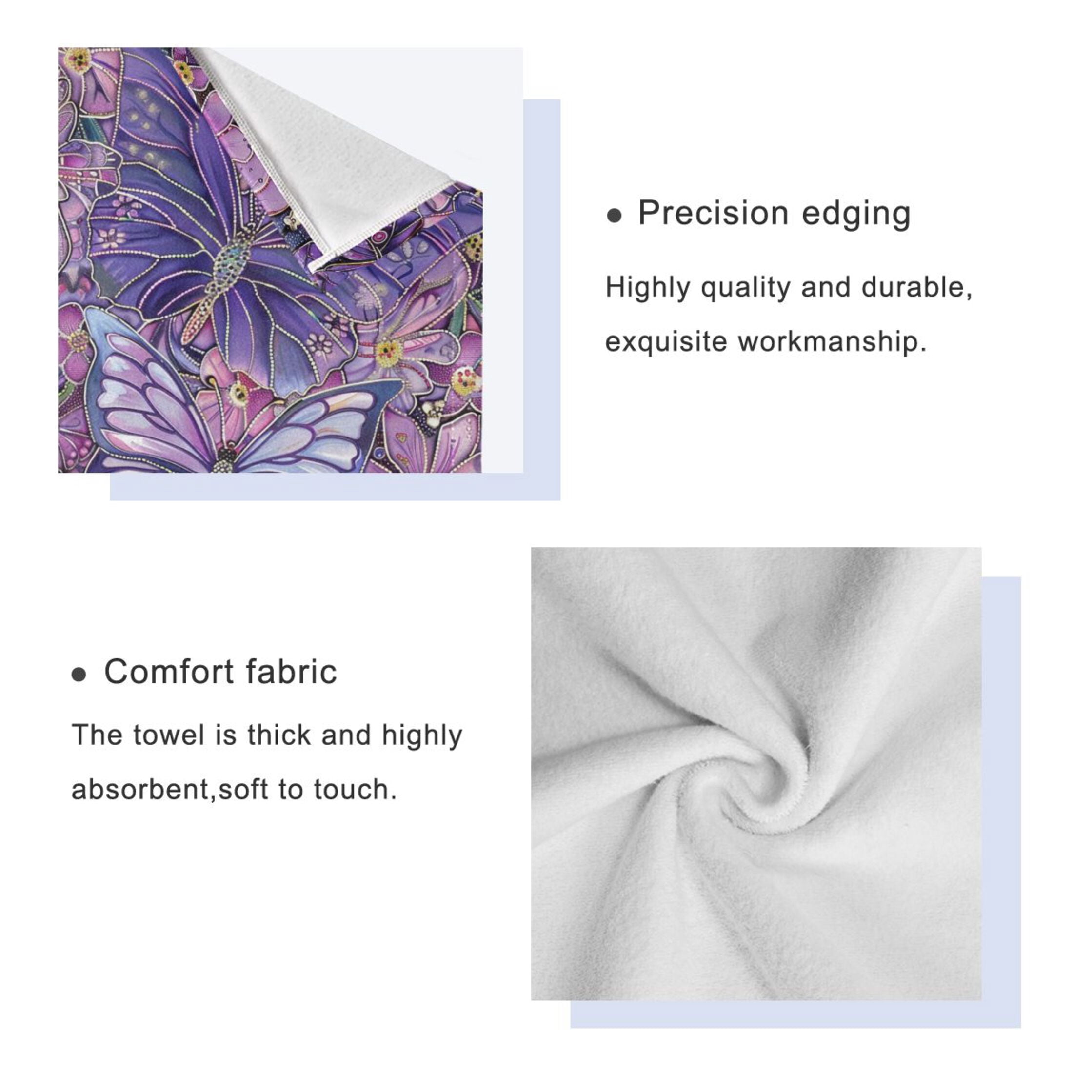 BZSMCE 3piece Bath Towel Sets Hand Bath Towels Fashion Purple Butterfly Garden Printed Towel Sets