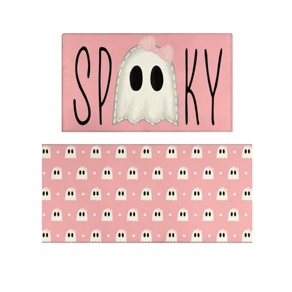 2 Pack Pink Cute Ghost Halloween Kitchen Mats ,Non‑Slip Waterproof Floor Rugs for Kitchen Laundry Room Indoor Holiday Party Decor
