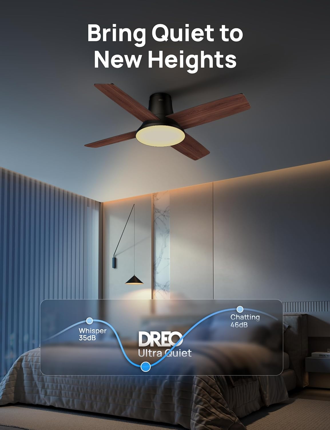Dreo Ceiling Fans with Lights and Remote, 44'' Low Profile Ceiling Fan for Indoor Bedroom, 6-Level Dimmable Lighting & 5-Color Tone, 6 Speeds, Reversible DC Motor, Easy Installation, Black