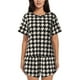 thumbnail image 1 of Balery Black and white houndstooth Conjunto de Pijama para Mujer con Estampado, Dos Piezas de Manga Corta y Shorts, Ropa de Dormir Suave con Cuello Redondo y Bolsillos-Medium, 1 of 6