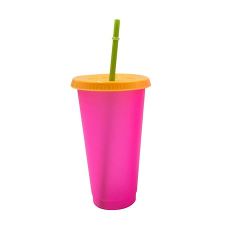 

Color Changing Cup with Lid and Straw Reusable Plastic Cold Water Adult Iced Co