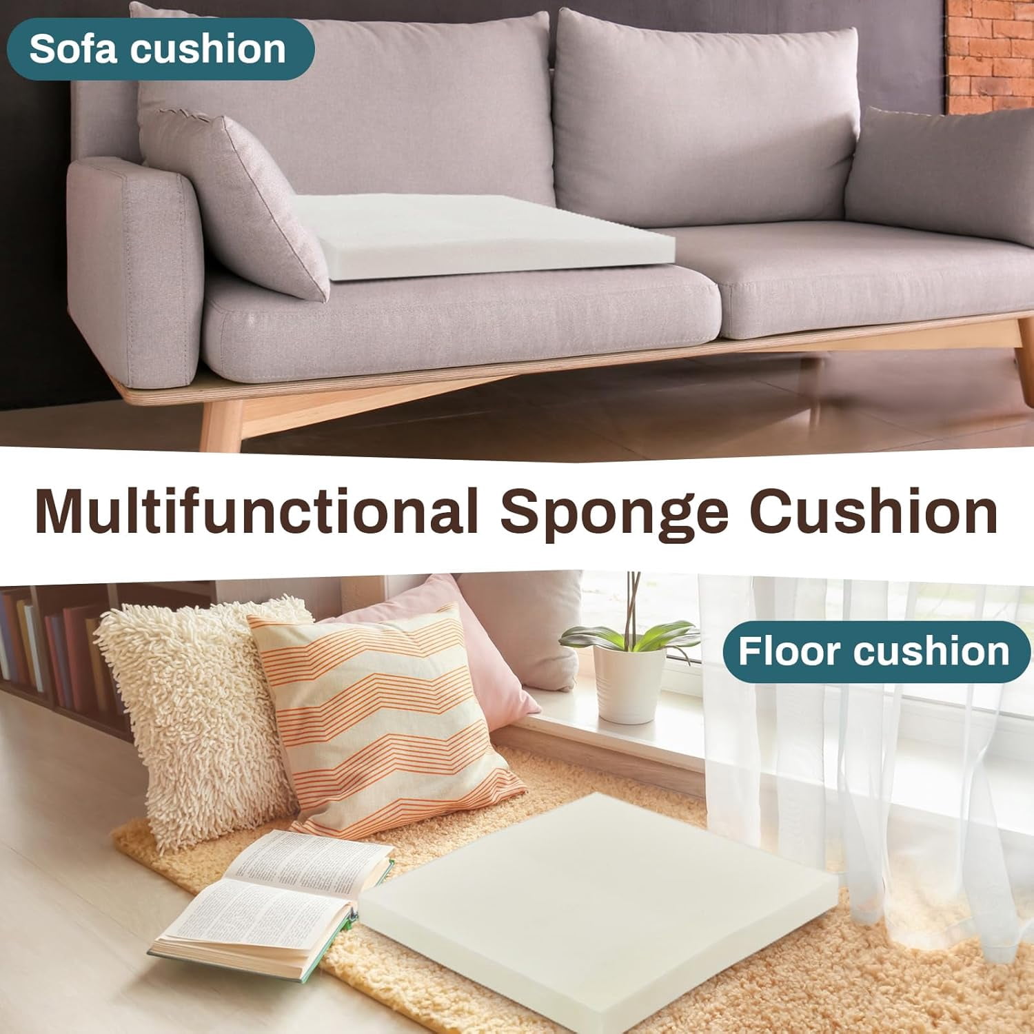 6 Pack 2" X 24" X 24" Upholstery High Density Foam Cushion White Replacement Cushion or Commercial Use Stuffing Craft Foam Couch Chair Padding DIY Projects