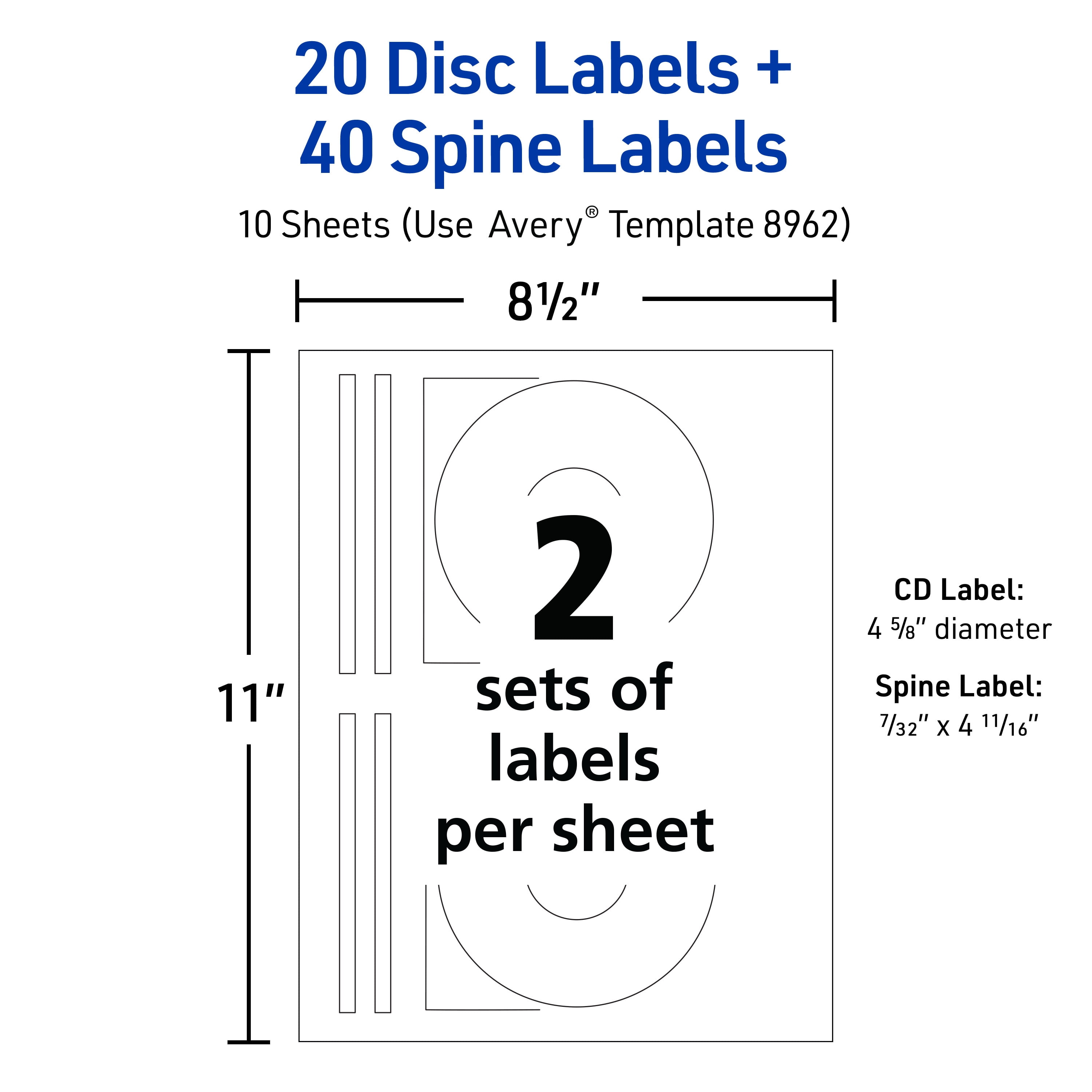 Avery DVD Labels, Permanent, 20 DVD Labels & 40 Spine Labels (8962)