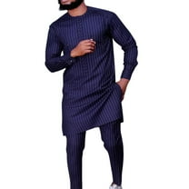 JLFKNG Men's Simple Casual Suit African Style Long Sleeve Stripe Solid Color Shirt And Pants Suit Suitable For Vacation