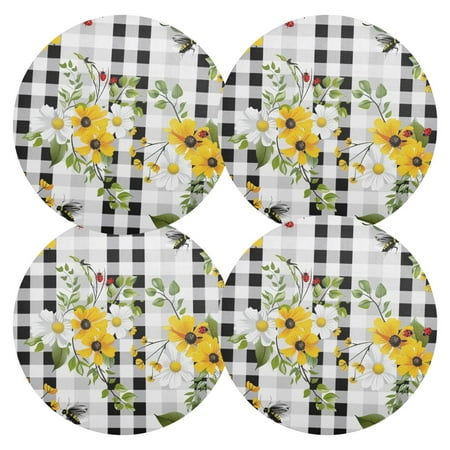 

Ryvnso Sunflowers and Lattice Round Plate Mats Dining Table Placemat Set of 4 for Holiday Decoration