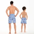 thumbnail image 4 of Xmarks Father Son Matching Swim Trunks - Blue and White Porcelain Print Swimming Trunk Set - Drawstring Elastic Waistband Beach Shorts with Pockets - Daddy and Me Bathing Suits, 4 of 6