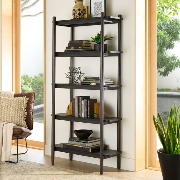 Better Homes & Gardens Springwood 5 Shelf Solid Bookcase, Charcoal