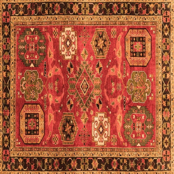Ahgly Company Indoor Square Abstract Orange Modern Area Rugs, 8' Square